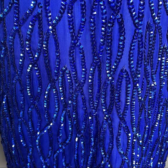 Laurence Kazar Silk Sequin Beaded Mini Dress Vintage 1980s Cobalt Blue M GUC - Picture 8 of 13
